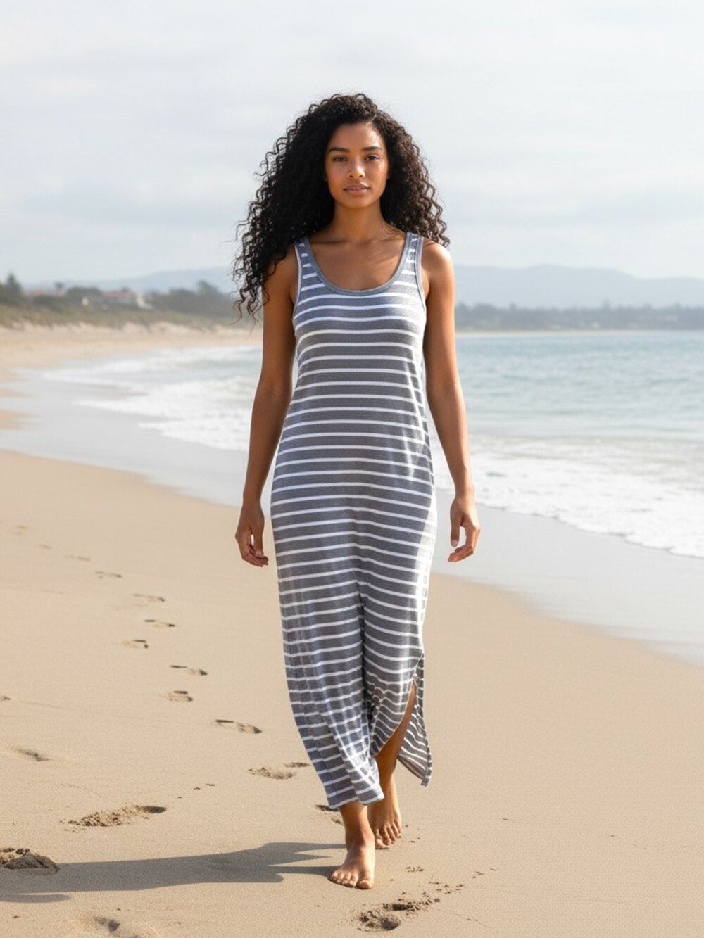Sail to Sable Maxi Dress Size Small Navy & White Stripe Nautical Sleeveless Cozy